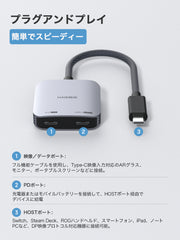 Hagibis ARグラス用USB-C変換アダプター 8K@60Hz・4K@144Hz対応 | 100W PD充電/XREAL・Viture・Rokid・iPhone・ROG Ally対応