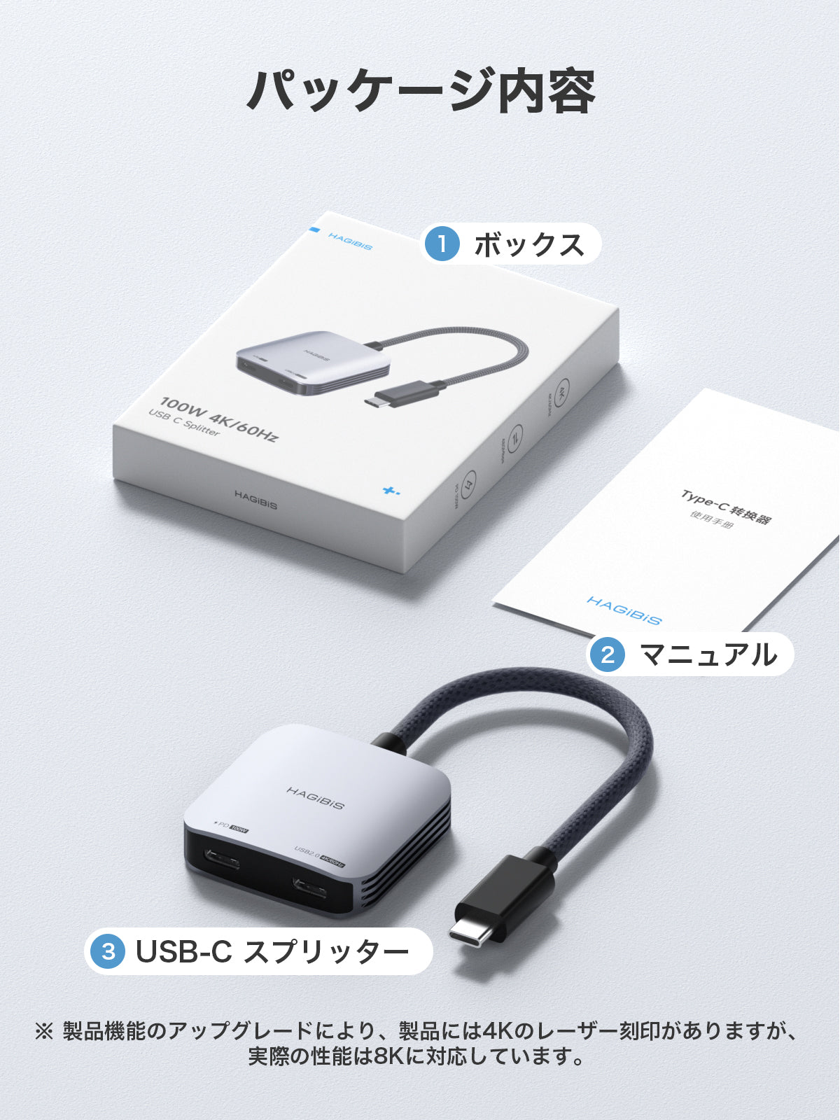 Hagibis ARグラス用USB-C変換アダプター 8K@60Hz・4K@144Hz対応 | 100W PD充電/XREAL・Viture・Rokid・iPhone・ROG Ally対応